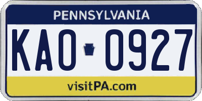 PA license plate KAO0927