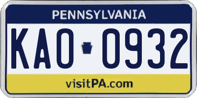 PA license plate KAO0932