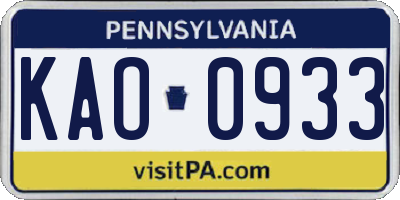 PA license plate KAO0933