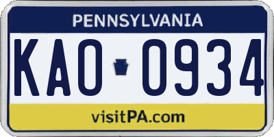 PA license plate KAO0934