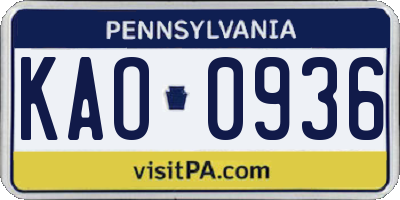 PA license plate KAO0936