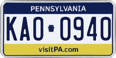 PA license plate KAO0940
