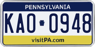 PA license plate KAO0948