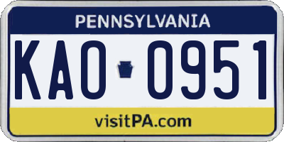 PA license plate KAO0951