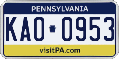 PA license plate KAO0953