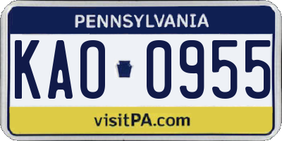 PA license plate KAO0955