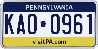 PA license plate KAO0961