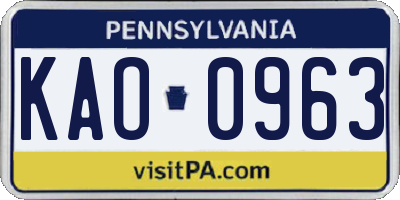 PA license plate KAO0963