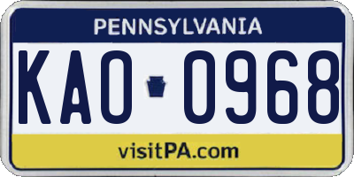 PA license plate KAO0968