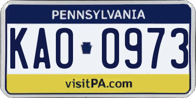 PA license plate KAO0973