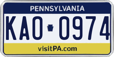 PA license plate KAO0974