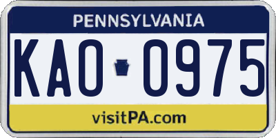 PA license plate KAO0975