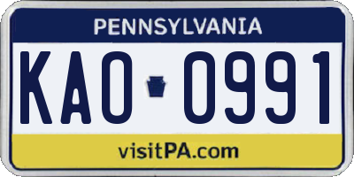 PA license plate KAO0991