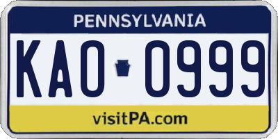 PA license plate KAO0999