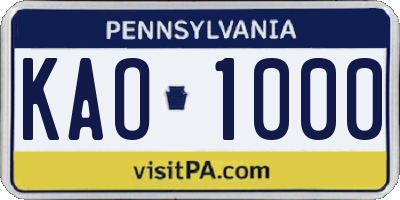 PA license plate KAO1000