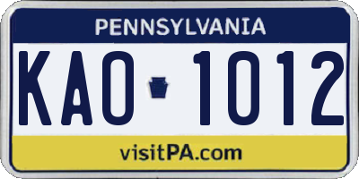 PA license plate KAO1012