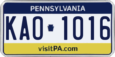 PA license plate KAO1016