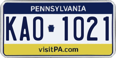 PA license plate KAO1021