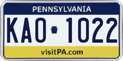 PA license plate KAO1022