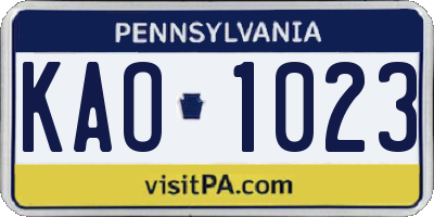 PA license plate KAO1023