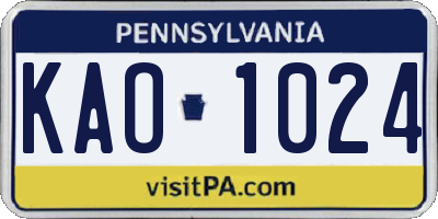 PA license plate KAO1024