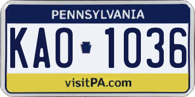 PA license plate KAO1036