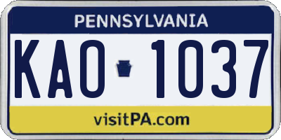 PA license plate KAO1037