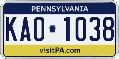 PA license plate KAO1038