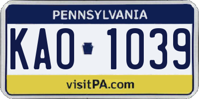 PA license plate KAO1039