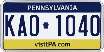 PA license plate KAO1040