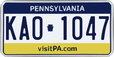 PA license plate KAO1047