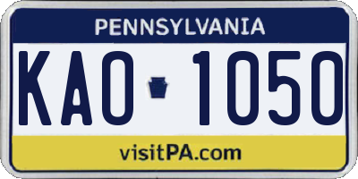 PA license plate KAO1050