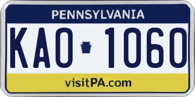 PA license plate KAO1060