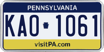 PA license plate KAO1061