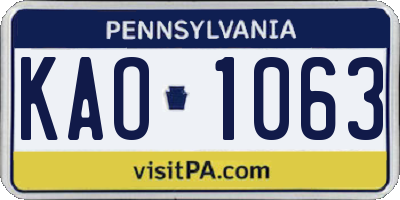 PA license plate KAO1063