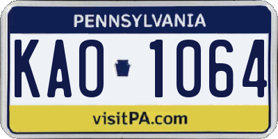 PA license plate KAO1064