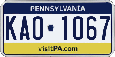PA license plate KAO1067