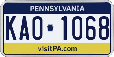 PA license plate KAO1068