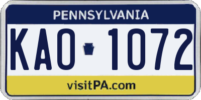 PA license plate KAO1072