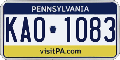 PA license plate KAO1083