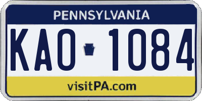 PA license plate KAO1084
