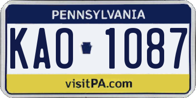 PA license plate KAO1087