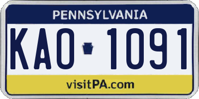 PA license plate KAO1091