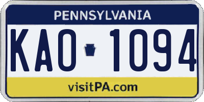 PA license plate KAO1094
