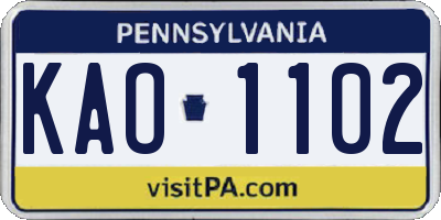 PA license plate KAO1102