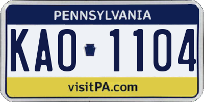 PA license plate KAO1104