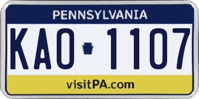 PA license plate KAO1107