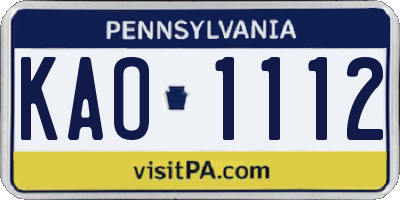 PA license plate KAO1112