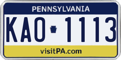 PA license plate KAO1113