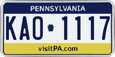PA license plate KAO1117